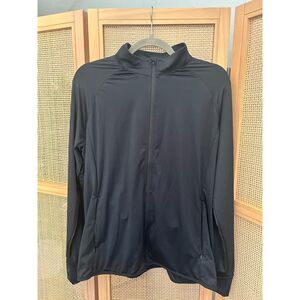 Black Athletic Zip Up Jacket Mock Neck Raglan Sleeve Zip Pockets Size XL